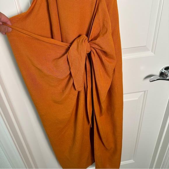 Lulus Malaga Moment Rust Orange faux wrap dress size L - Picture 6 of 7